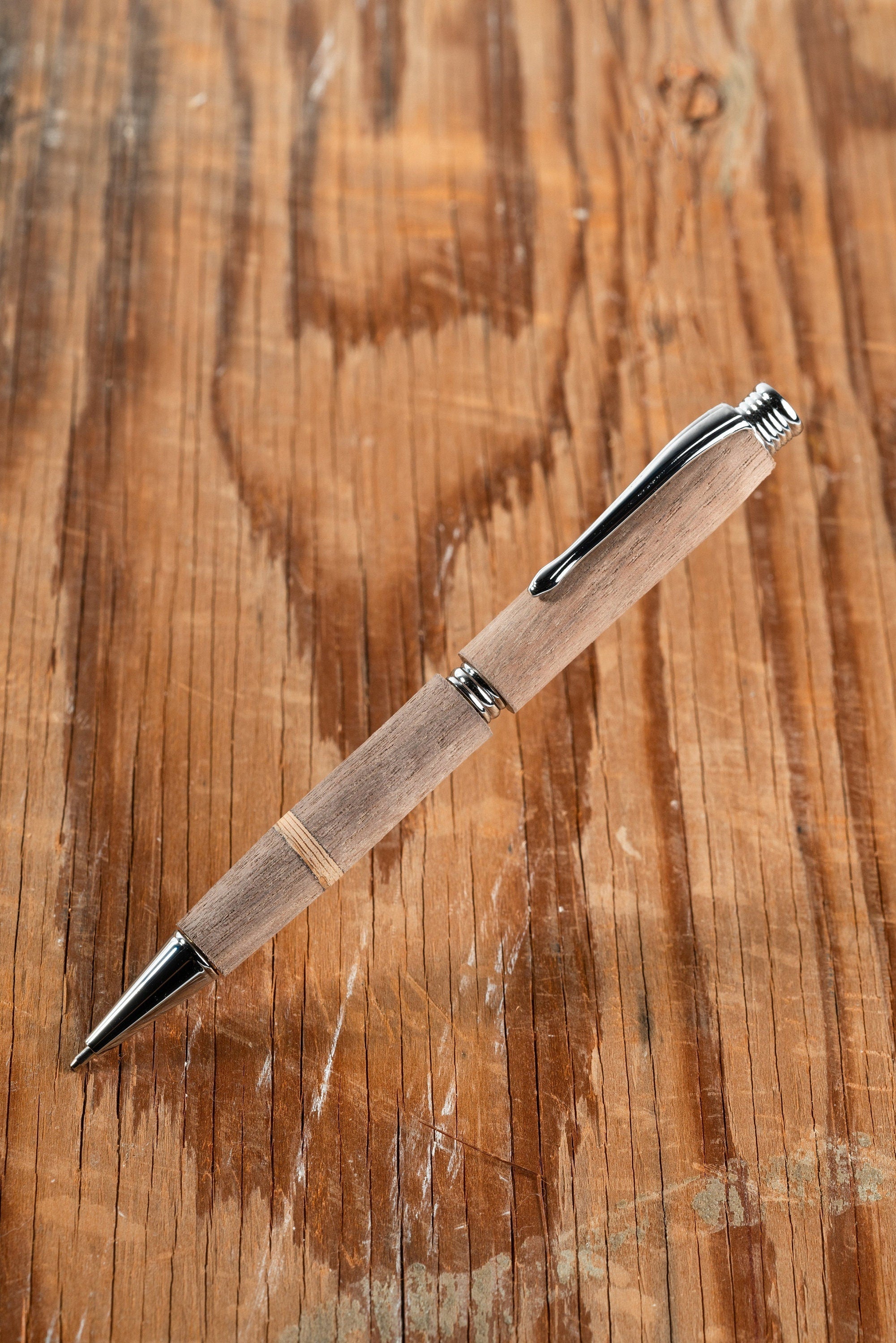 Black Walnut Wooden Ballpoint Pen with Piece of 1969 Woodstock Stage Inlay-ed (Refillable Ink)