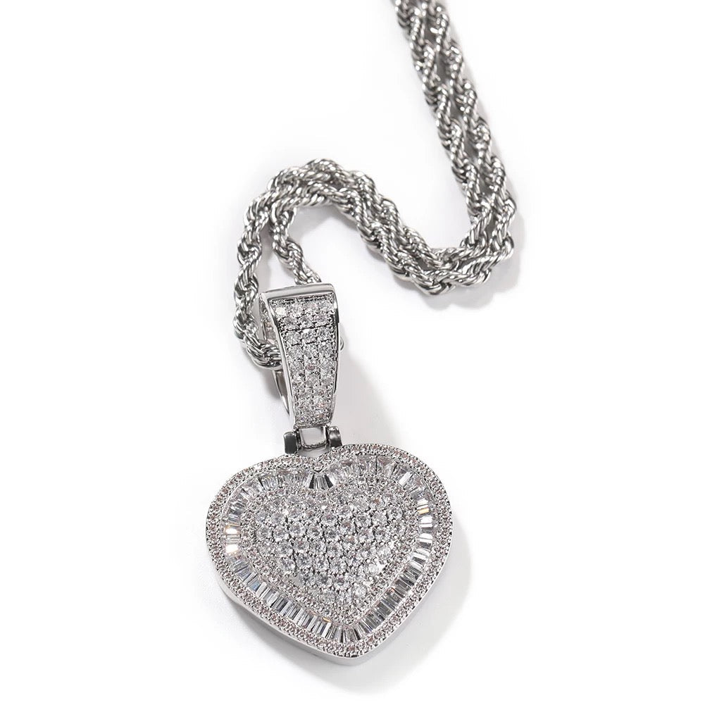 Icy Baguette Heart Pendant Necklace