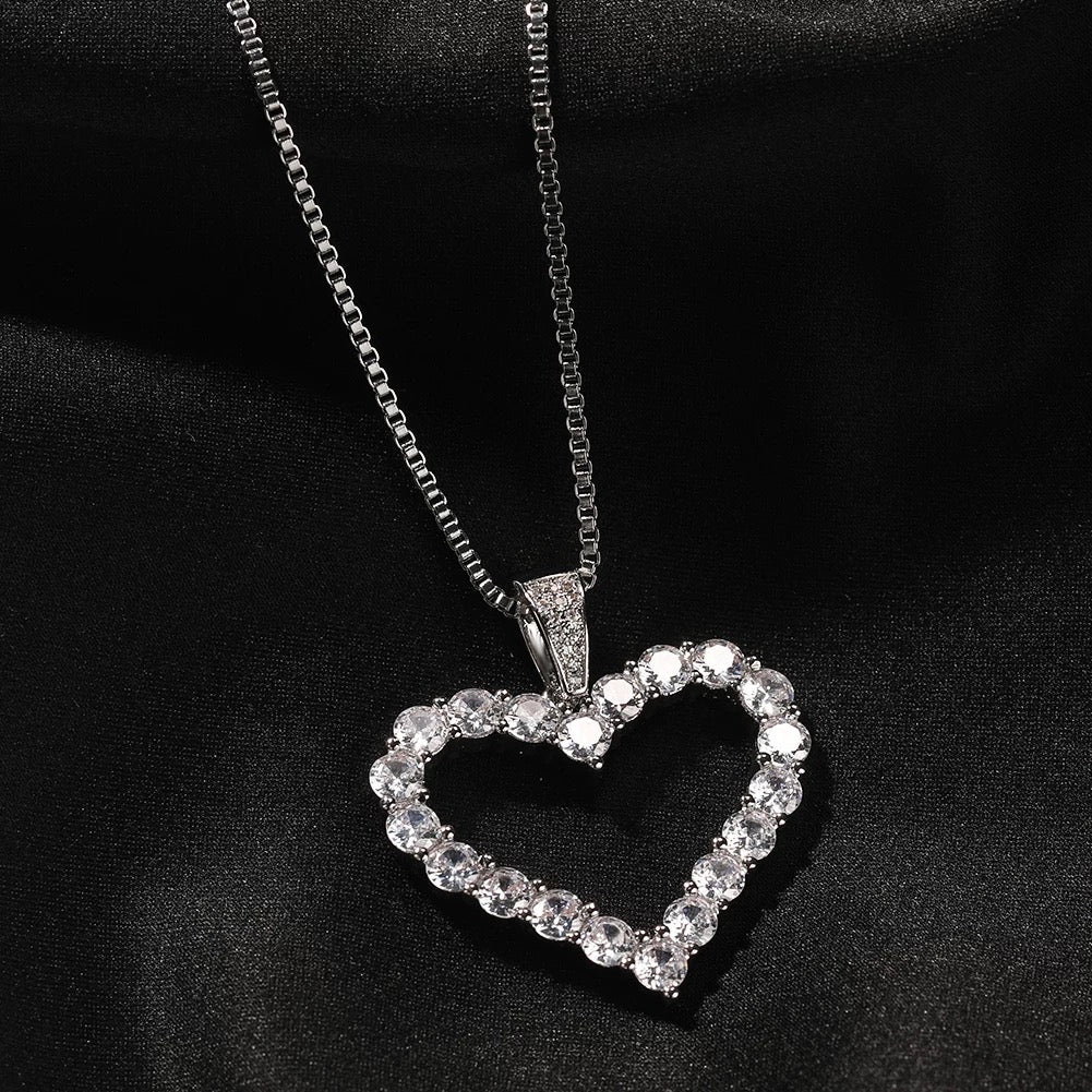 Icy Open Heart Pendant Necklace