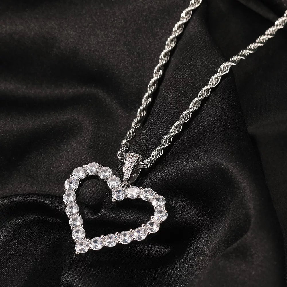 Icy Open Heart Pendant Necklace