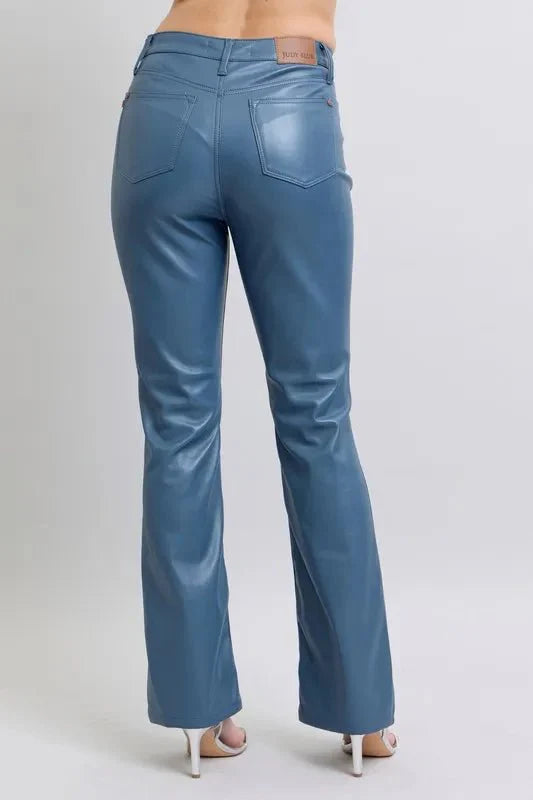 Judy Blue Full Size High Waist Tummy Control Faux Leather Bootcut Pants Plus Size