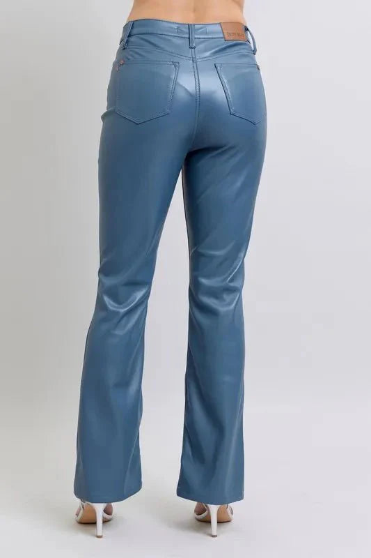 Judy Blue Full Size High Waist Tummy Control Faux Leather Bootcut Pants Plus Size