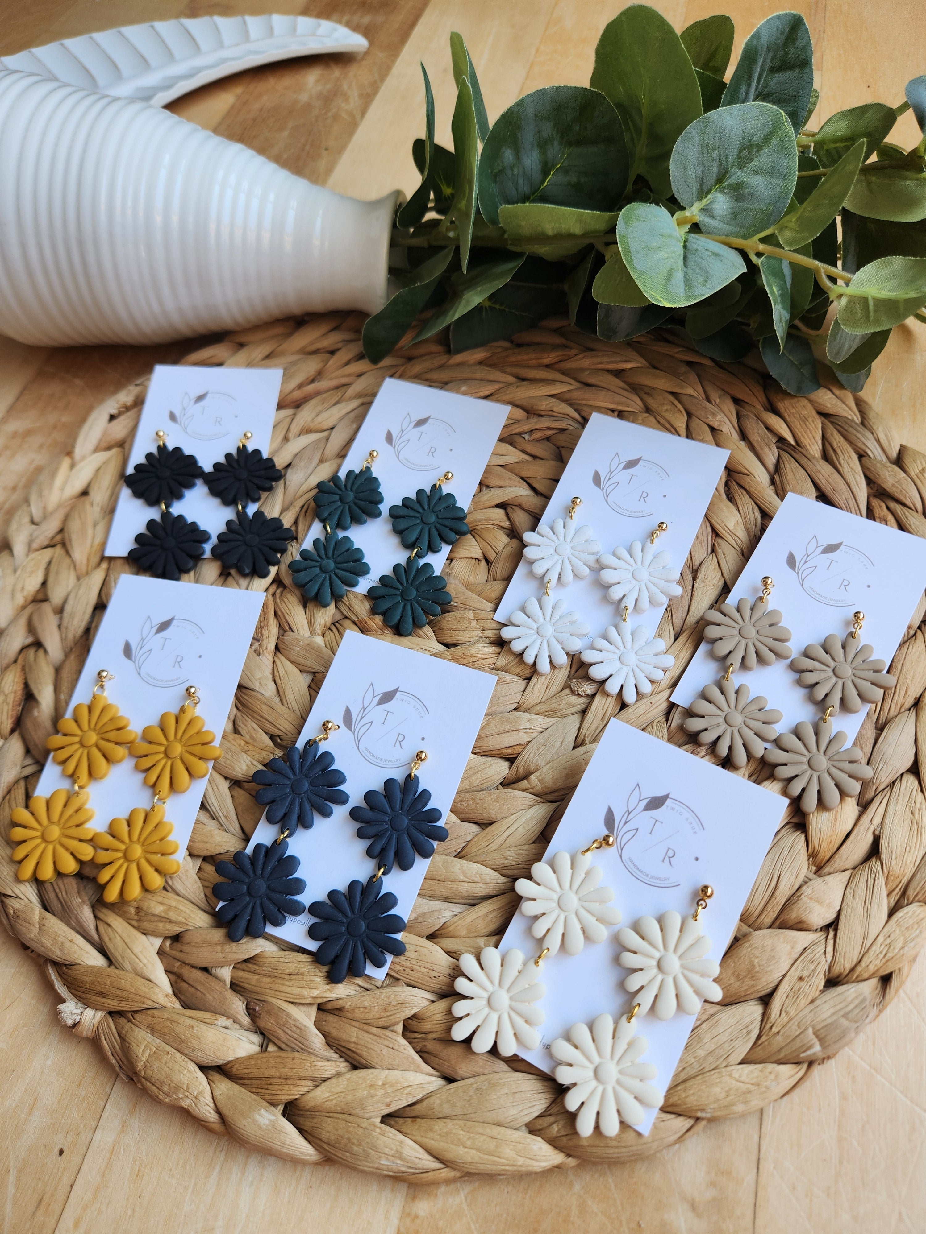 Thomas| Double Floral clay earring