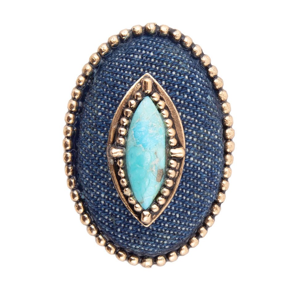 Stacked Blue Turquoise and Denim Golden Statement Ring