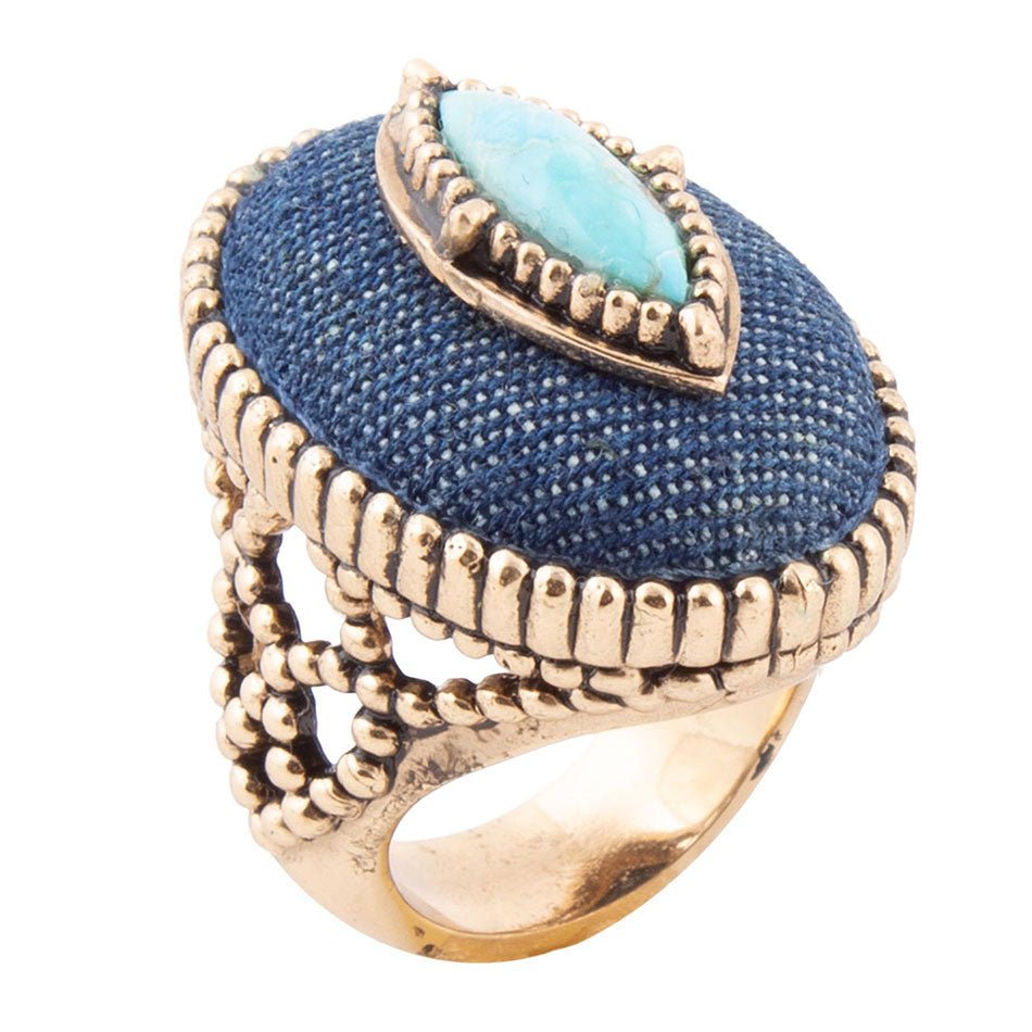 Stacked Blue Turquoise and Denim Golden Statement Ring