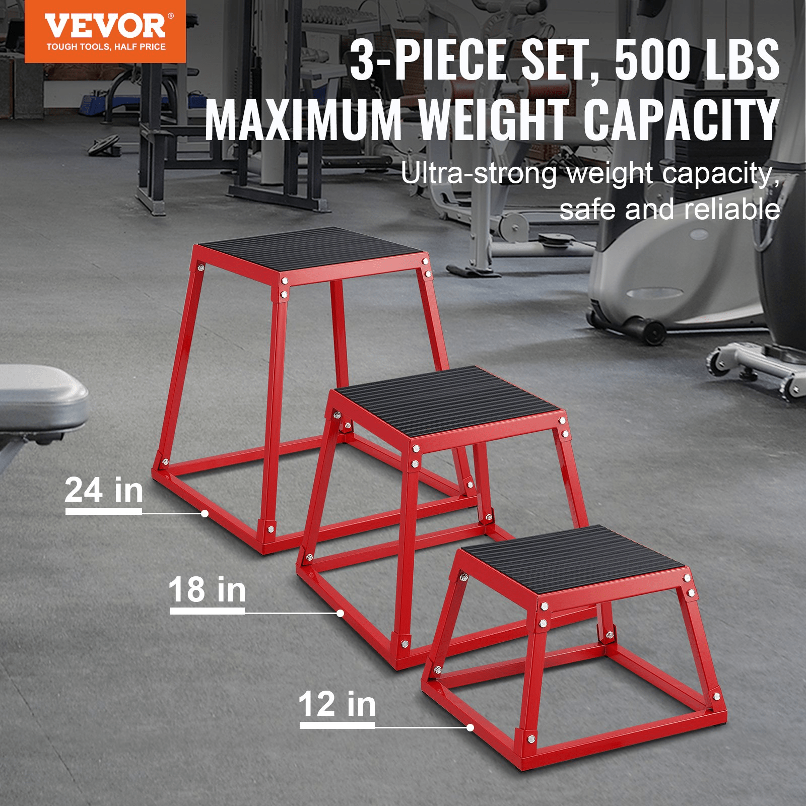VEVOR Plyometric Jump Boxes Set, 3-Piece (12/18/24 in) for Agility & Strength