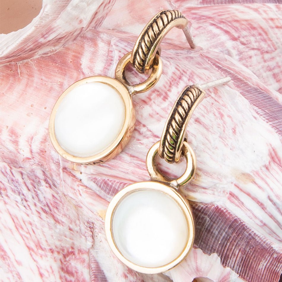White Mother of Pearl Spotlight Golden Drop Earrings